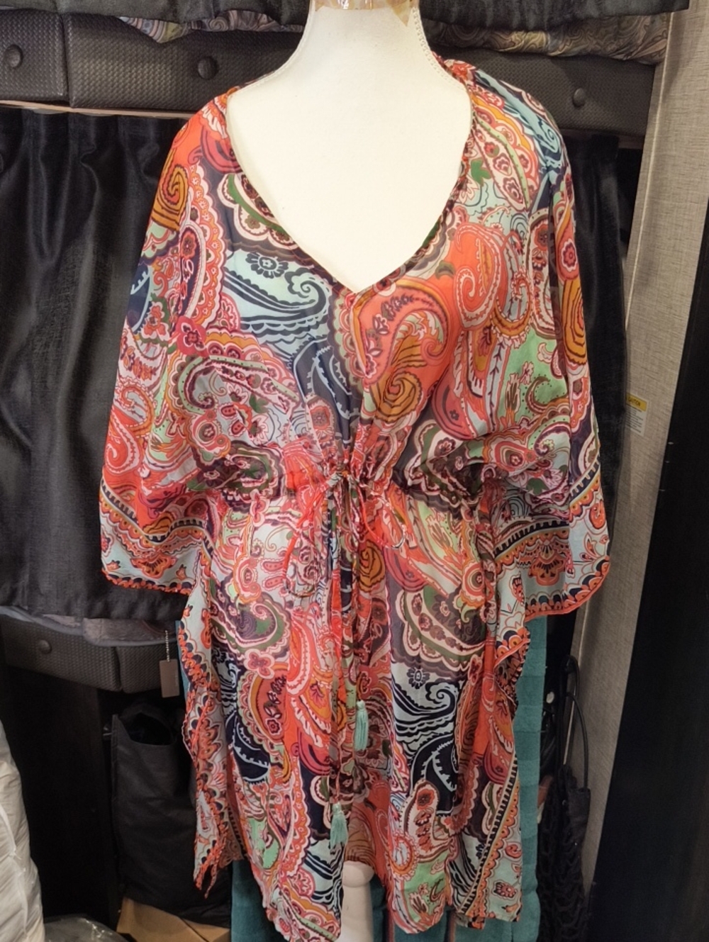 Multi-Color Paisley Swim Cover-Up Tunic, OS, Kimono